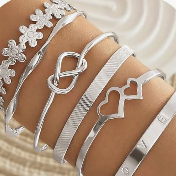 New! Textured Silvertone Boho Open Cuff Adjustable Bracelet - Picture 5 of 7